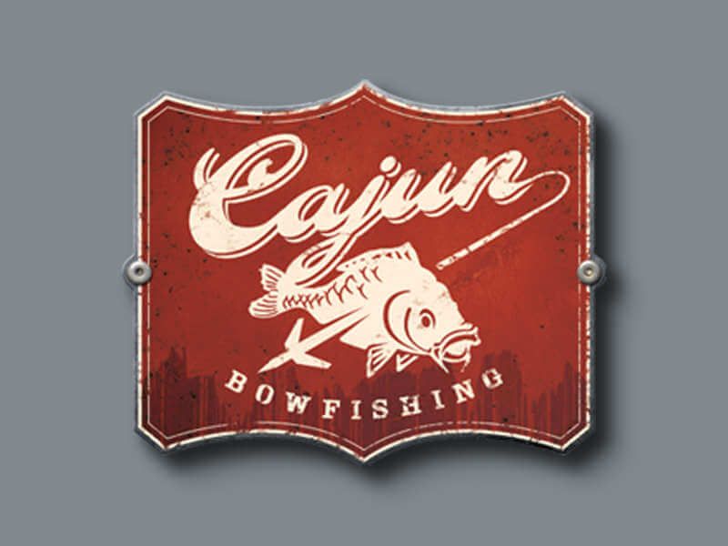 Cajun Bowfishing logo on grey background